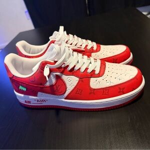 Nike Red and White Air Force Sneakers